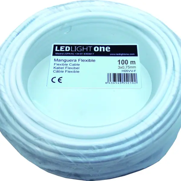 Cable H05VV-F Manguera 3x0,75mm 100m (Blanco)
