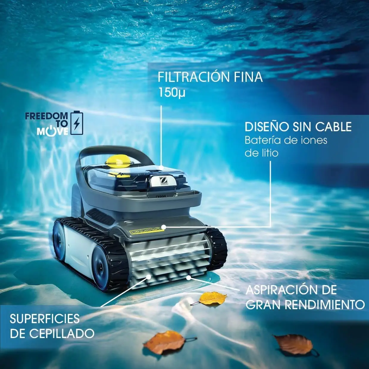 ZODIAC Pixel OP 32 limpia fondos batería, Limpia Fondo y Paredes de Las Piscinas de hasta 8x4m. Batería de Litio, Ciclo de 2h, filtración Fina, Ventana Transparente - Imagen 2