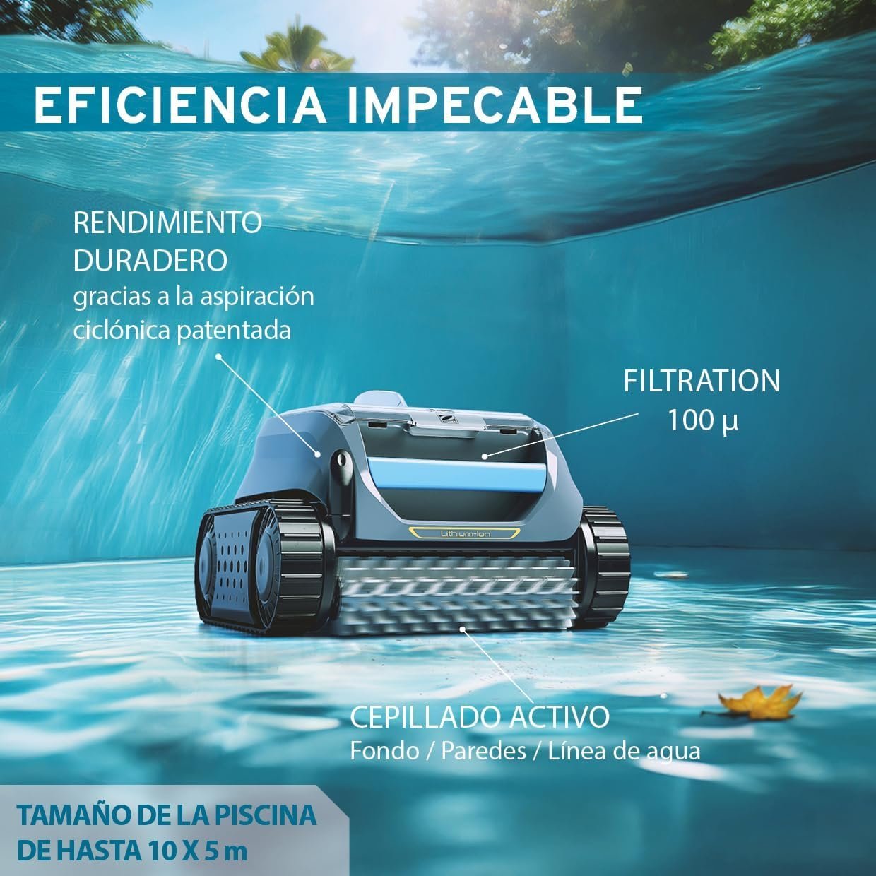 Zodiac Freedom of 42 iQ limpiafondos sin Cable para Piscinas de hasta 10x5m, Limpia Fondo, Paredes y Linea de flotación. Robot Batería de Litio y conectividad Mediante App iAqualink - Imagen 3