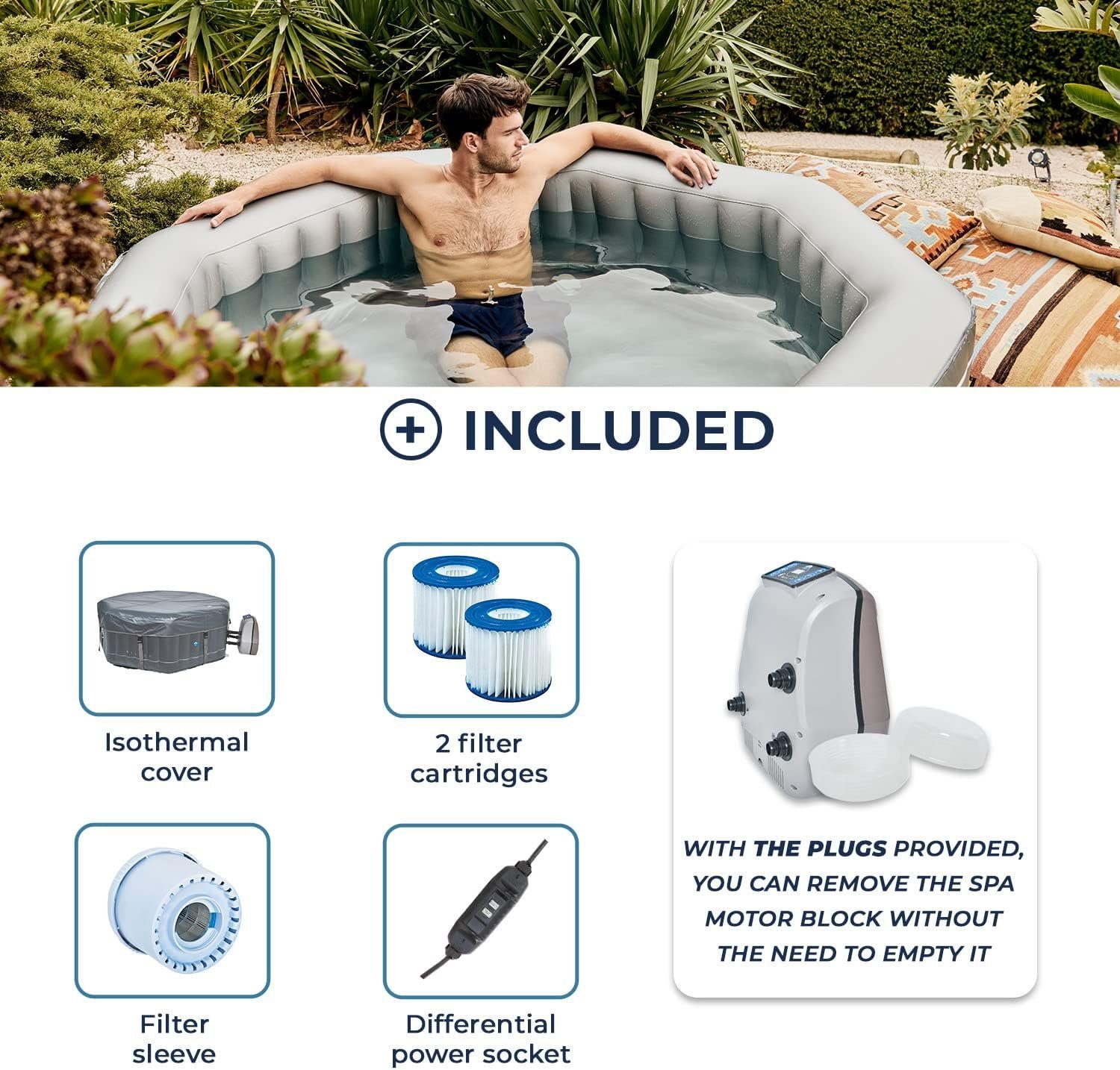 NETSPA - SPA Hinchable Octogonal SP-SLV155D - 5/6 Personas - Silver - 195x195x70Cm - Cubierta de PVC Laminado Hoja Aluminio - Liner Exterior PVC Laminado - Imagen 4