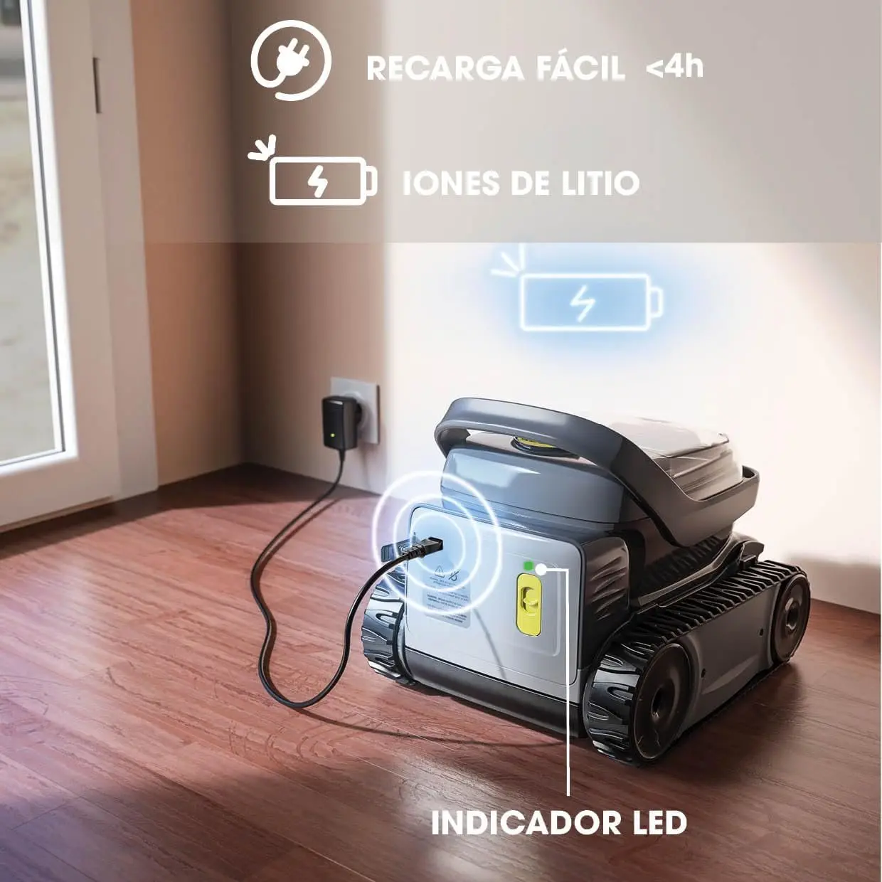 ZODIAC Pixel OP 32 limpia fondos batería, Limpia Fondo y Paredes de Las Piscinas de hasta 8x4m. Batería de Litio, Ciclo de 2h, filtración Fina, Ventana Transparente - Imagen 4