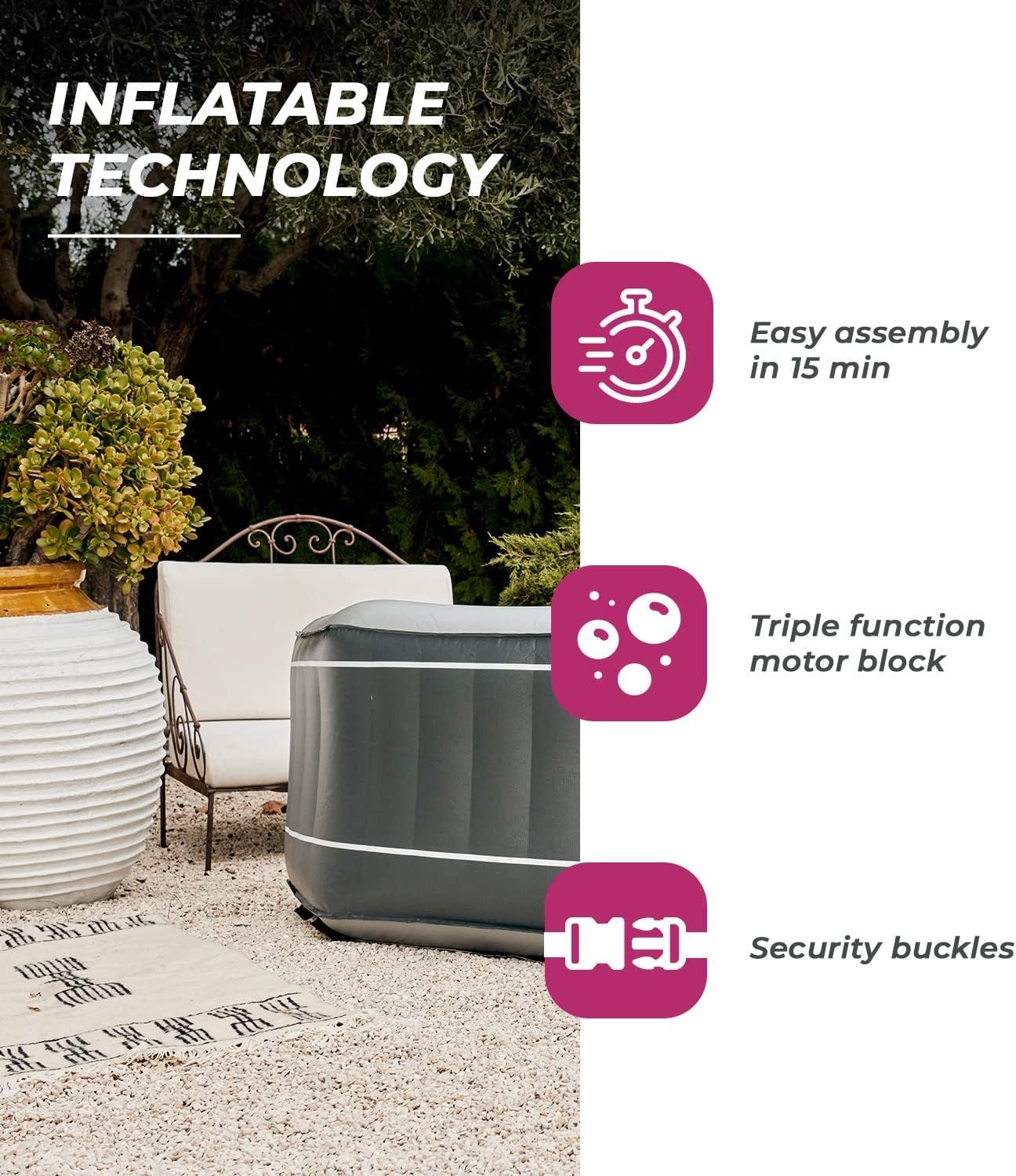 NETSPA - SPA Hinchable Octogonal SP-SLV155D - 5/6 Personas - Silver - 195x195x70Cm - Cubierta de PVC Laminado Hoja Aluminio - Liner Exterior PVC Laminado - Imagen 5