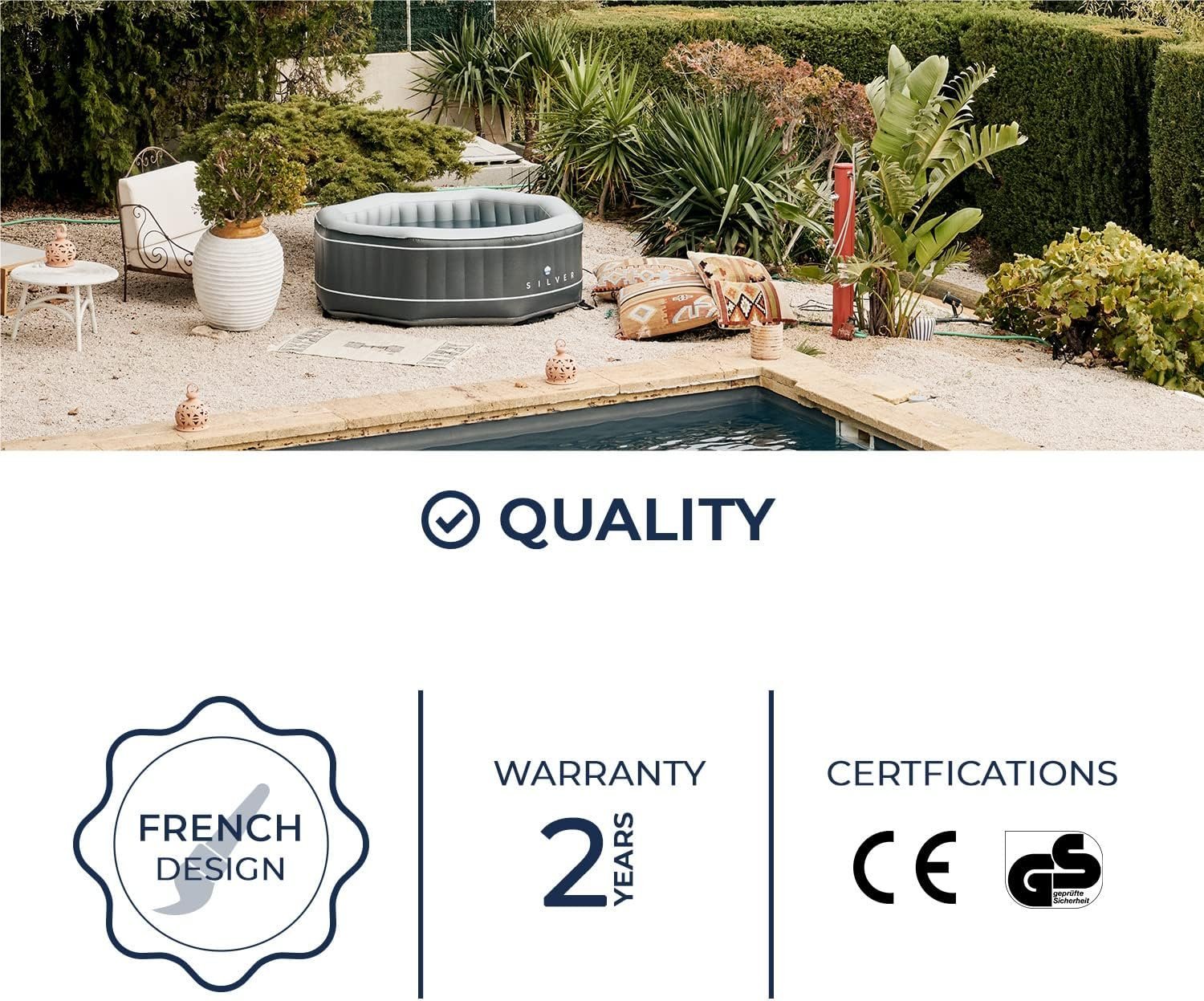 NETSPA - SPA Hinchable Octogonal SP-SLV155D - 5/6 Personas - Silver - 195x195x70Cm - Cubierta de PVC Laminado Hoja Aluminio - Liner Exterior PVC Laminado - Imagen 6