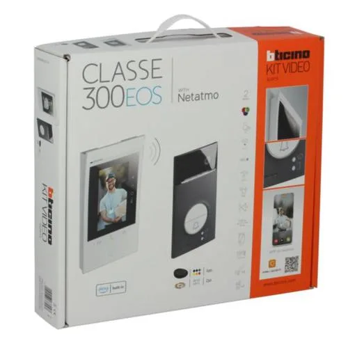 Kit manos libres unifamiliar con Classe 300EOS w/Netatmo en color blanco y placa exterior LÍNEA 3000 en acabado negro