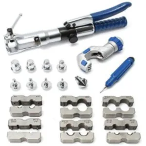 Kit Expandidor Hidráulico y Herramienta de Abocardado con Cortatubos, 9 Expansores Lineales, 6 Terminales, Acero con Mango PVC, Incluye Escariador y Maletín