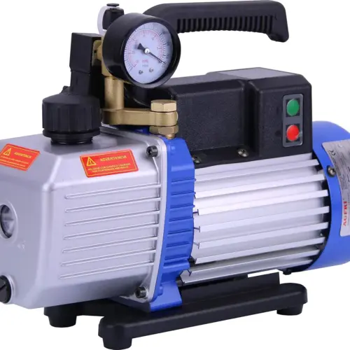 Bomba de Vacío 2 Etapas para Gas R32 y 1234yf, 1/3CV 250W, con Vacuómetro y Solenoide, 1.5cfm, 15 Micrones, 530ml Aceite, 321x122x245mm