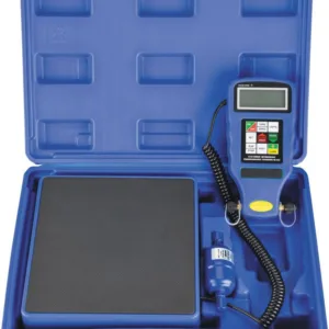 Báscula Digital Programable de Carga para Refrigerante, 100kg Capacidad Máxima, Resolución 5gr, Plataforma 223x223mm, con Filtro de Secado, Certificado NIST