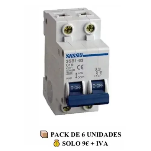 (Pack de 6 Unidades) Interruptor Magnetotérmico 2P 16A Curva C